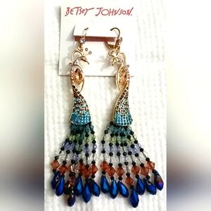Betsey Johnson Peacock Chandelier Earrings.